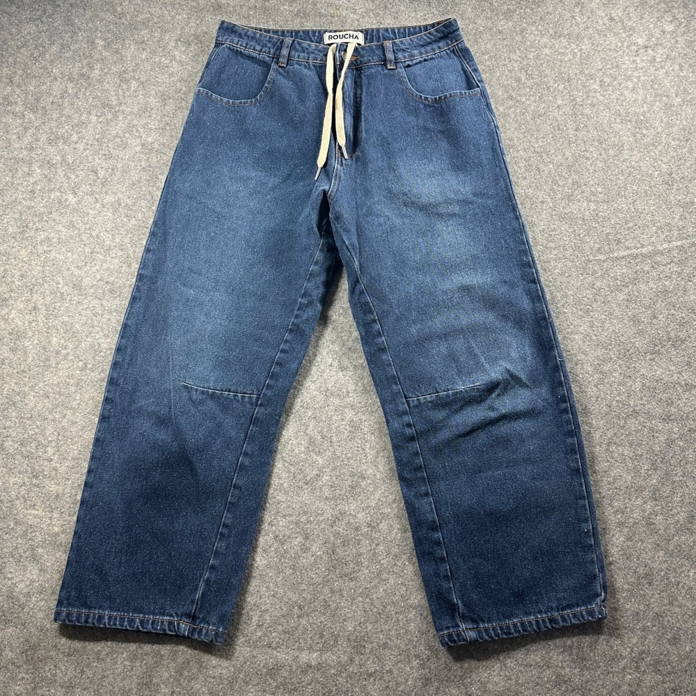 Roucha Barrel Leg Jeans Womens AA 30x24 Blue Medium Wash Drawstring Stretch